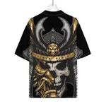 Black Samurai Skull Print Rayon Hawaiian Shirt