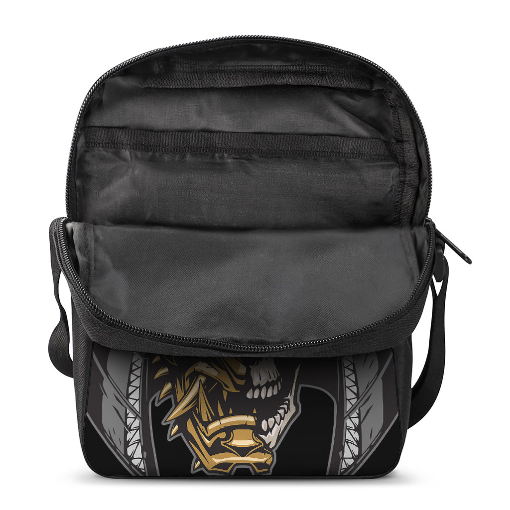 Black Samurai Skull Print Rectangular Crossbody Bag