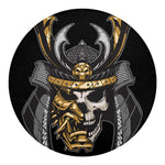 Black Samurai Skull Print Round Blanket