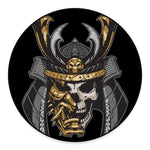 Black Samurai Skull Print Round Floor Mat