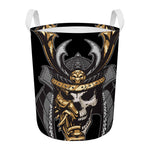 Black Samurai Skull Print Round Laundry Basket