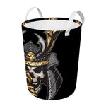 Black Samurai Skull Print Round Laundry Basket