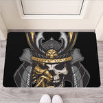Black Samurai Skull Print Rubber Doormat
