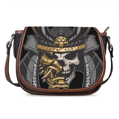 Black Samurai Skull Print Saddle Bag