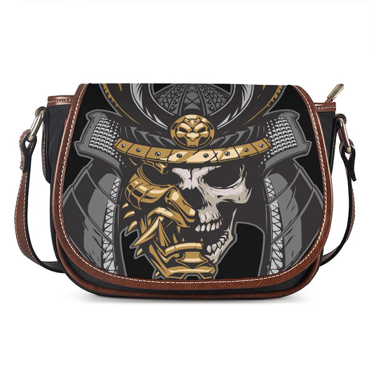 Black Samurai Skull Print Saddle Bag