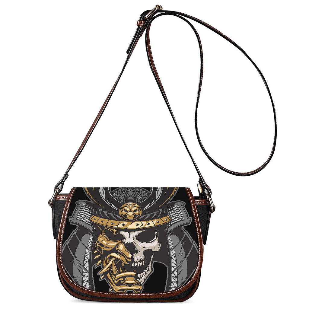 Black Samurai Skull Print Saddle Bag