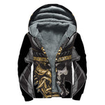 Black Samurai Skull Print Sherpa Lined Zip Up Hoodie