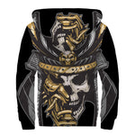 Black Samurai Skull Print Sherpa Lined Zip Up Hoodie