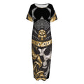 Black Samurai Skull Print Short Sleeve Long Nightdress