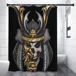 Black Samurai Skull Print Shower Curtain