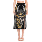 Black Samurai Skull Print Side Slit Midi Skirt