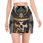 Black Samurai Skull Print Side Slit Mini Skirt