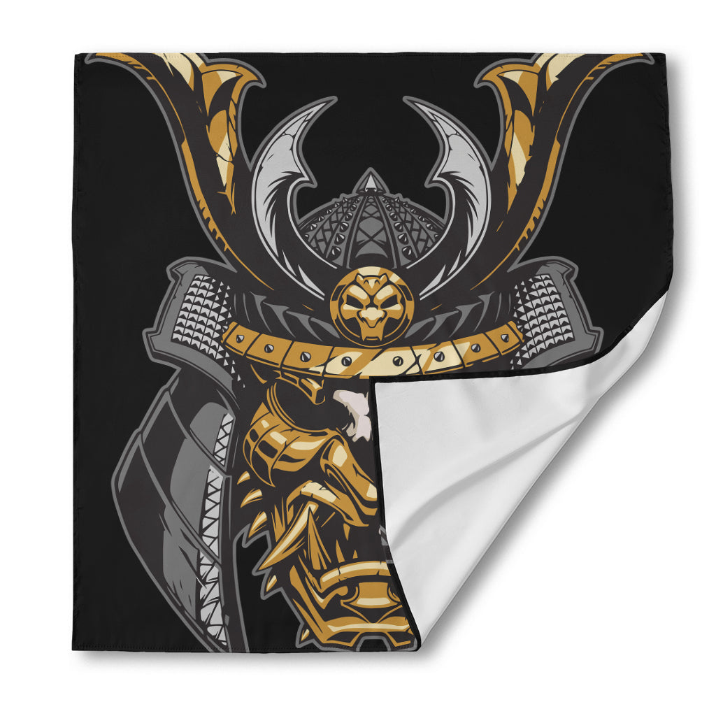 Black Samurai Skull Print Silk Bandana