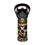 Black Samurai Skull Print Single Neoprene Wine Tote