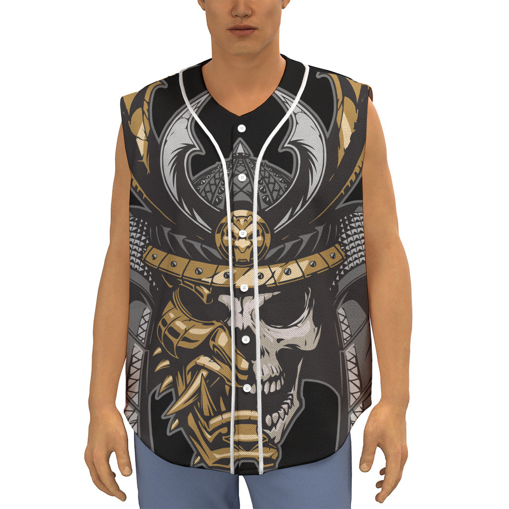 Black Samurai Skull Print Sleeveless Baseball Jersey
