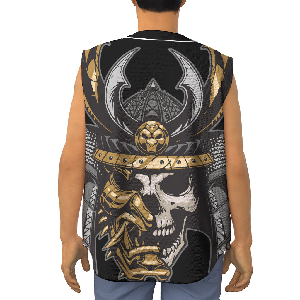 Black Samurai Skull Print Sleeveless Baseball Jersey