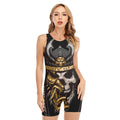 Black Samurai Skull Print Sleeveless One Piece Swimsuit