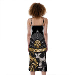Black Samurai Skull Print Slim Fit Midi Cami Dress