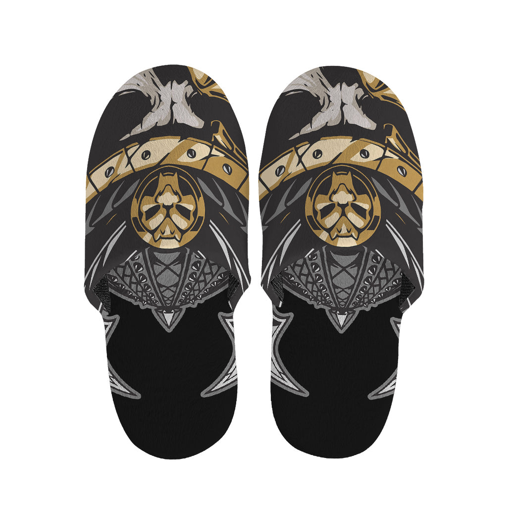 Black Samurai Skull Print Slippers
