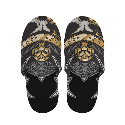 Black Samurai Skull Print Slippers