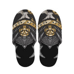 Black Samurai Skull Print Slippers
