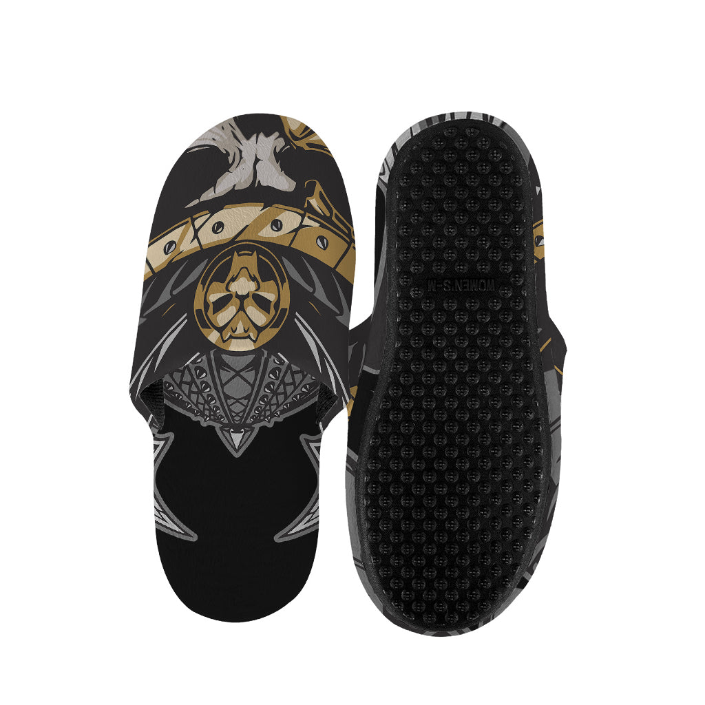 Black Samurai Skull Print Slippers