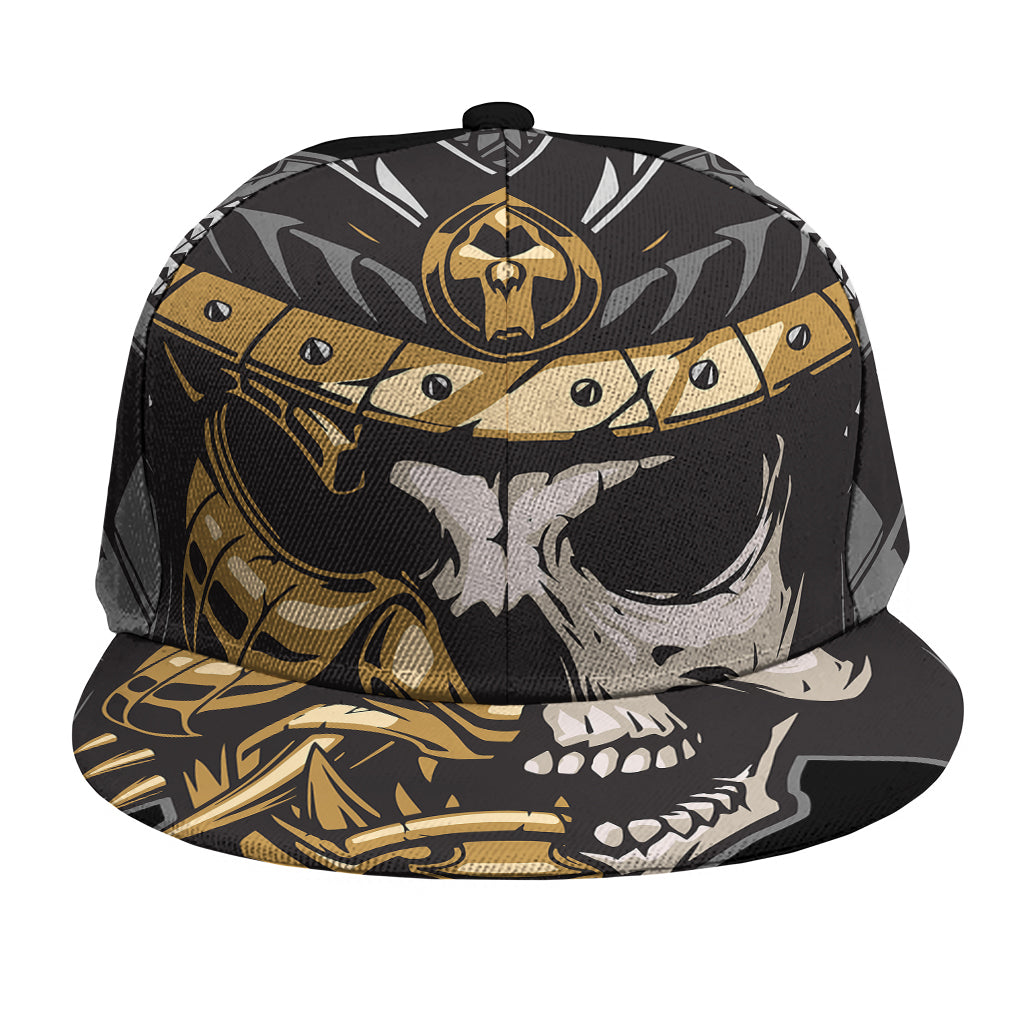 Black Samurai Skull Print Snapback Cap