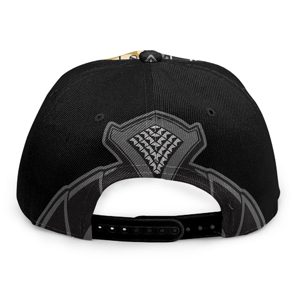 Black Samurai Skull Print Snapback Cap