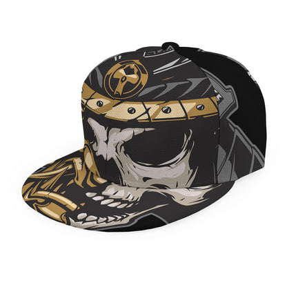 Black Samurai Skull Print Snapback Cap