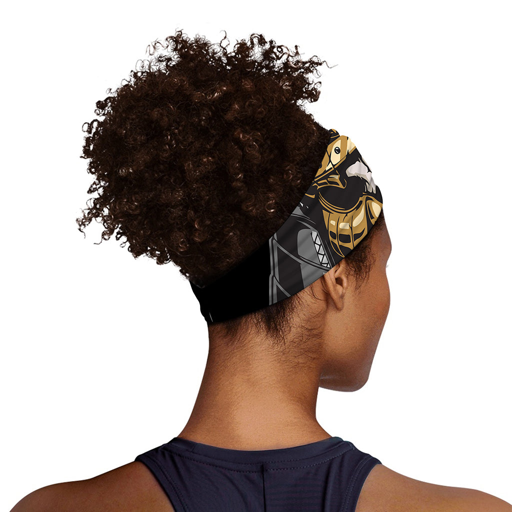 Black Samurai Skull Print Sports Headband