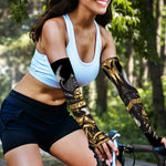 Black Samurai Skull Print Sun Protection Arm Sleeves