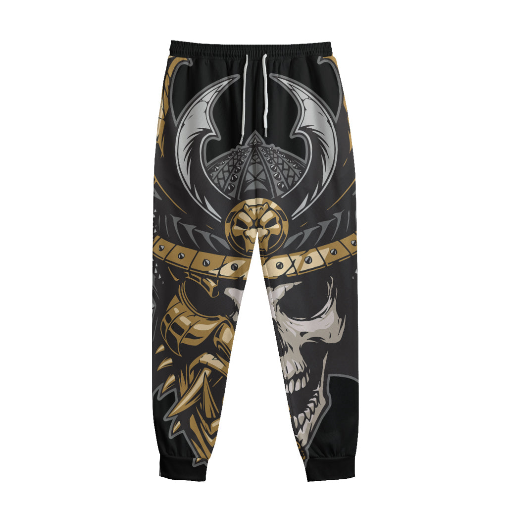 Black Samurai Skull Print Sweatpants