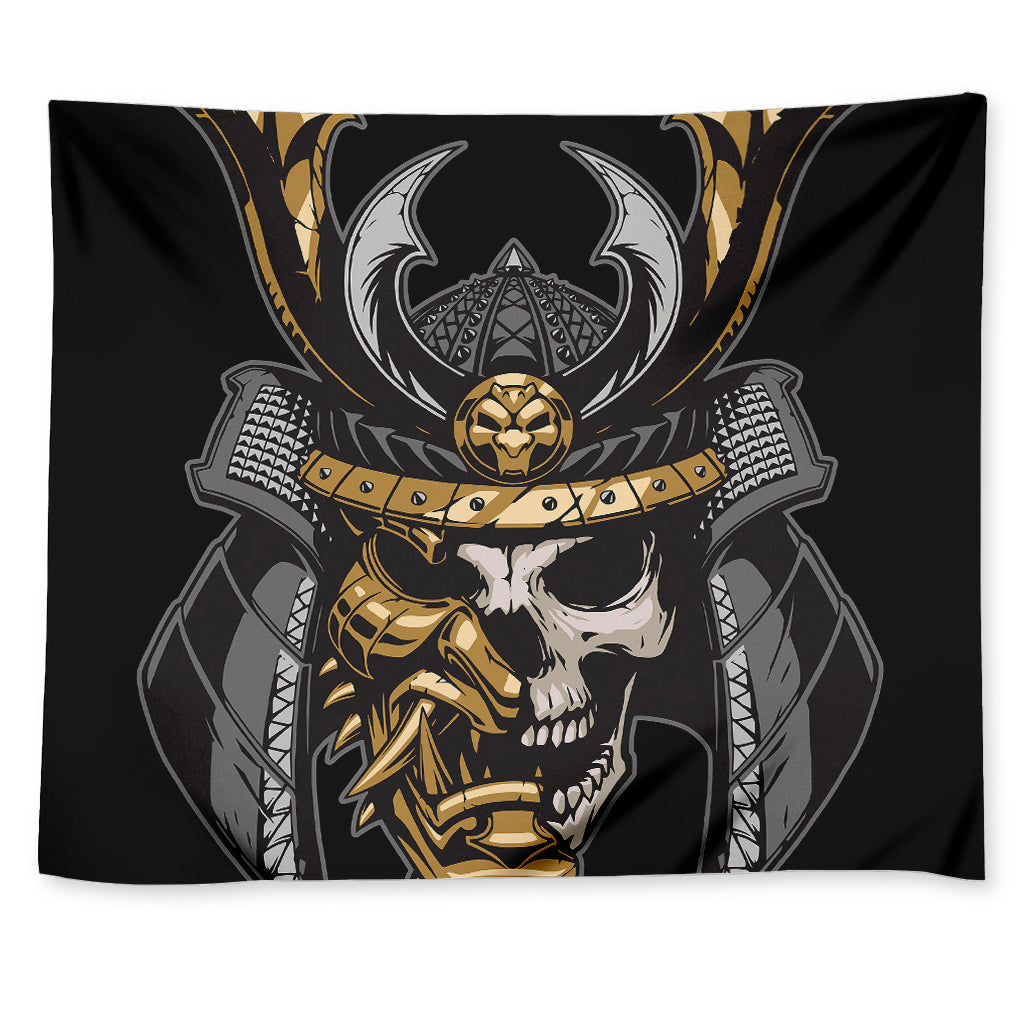 Black Samurai Skull Print Tapestry