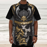 Black Samurai Skull Print Textured Short Sleeve Shirt