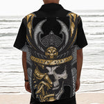 Black Samurai Skull Print Textured Short Sleeve Shirt