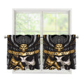 Black Samurai Skull Print Tier Curtains