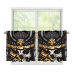 Black Samurai Skull Print Tier Curtains