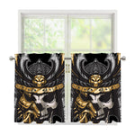 Black Samurai Skull Print Tier Curtains