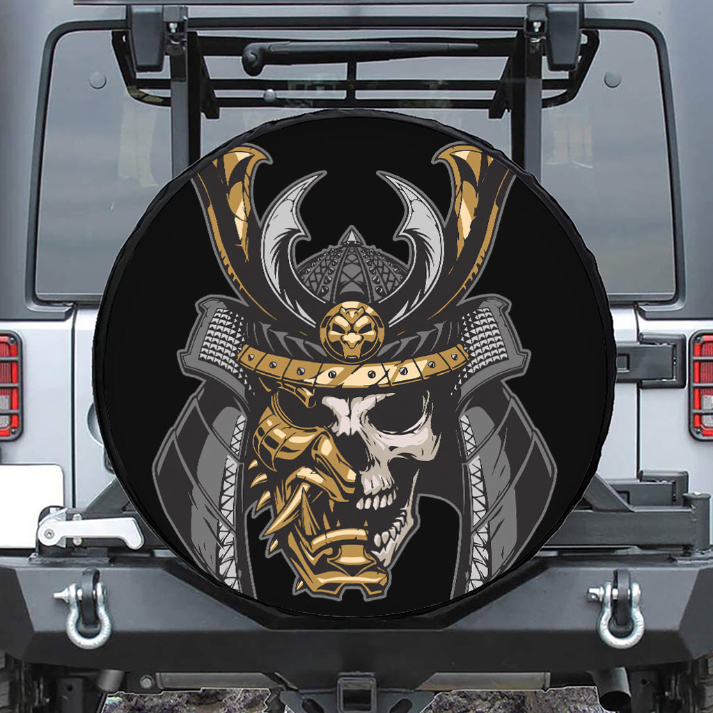 Black Samurai Skull Print Tire Cover