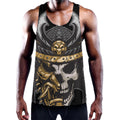 Black Samurai Skull Print Men's Workout Tank Top