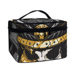 Black Samurai Skull Print Travel Makeup Bag