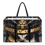 Black Samurai Skull Print Utility Tote Bag