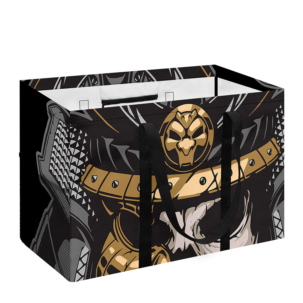Black Samurai Skull Print Utility Tote Bag