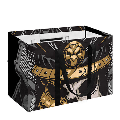 Black Samurai Skull Print Utility Tote Bag