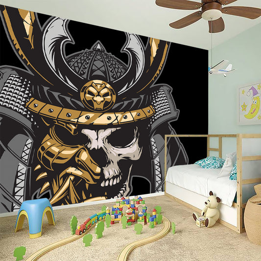Black Samurai Skull Print Wall Sticker