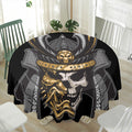 Black Samurai Skull Print Waterproof Round Tablecloth