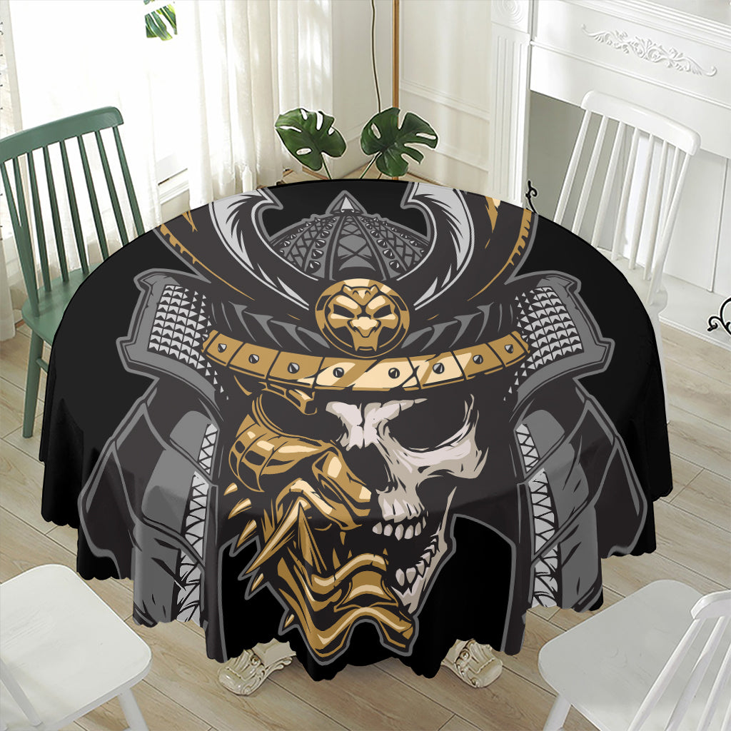 Black Samurai Skull Print Waterproof Round Tablecloth