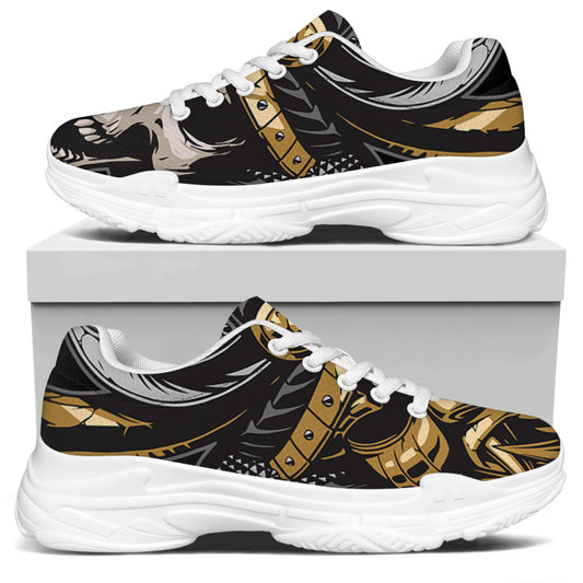 Black Samurai Skull Print White Chunky Shoes