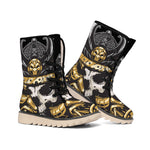 Black Samurai Skull Print Winter Boots