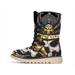 Black Samurai Skull Print Winter Boots